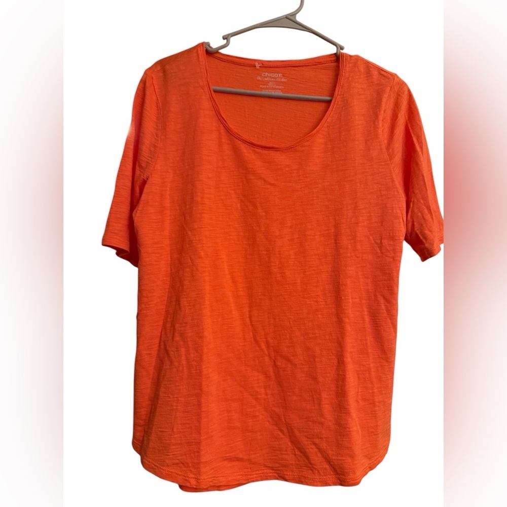 Chico's Women's Orange Short-Sleeve Scoop Neck Top